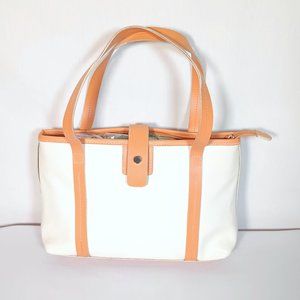 MX Purse Handbag White Patent Leather Tan Leather Zipper Close